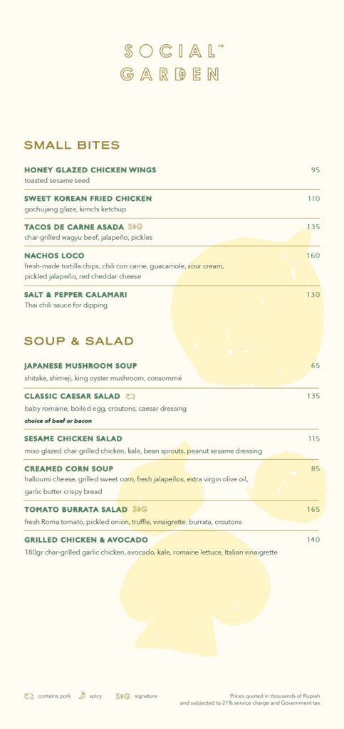 social garden senayan - menu