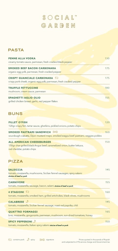social garden senayan - menu