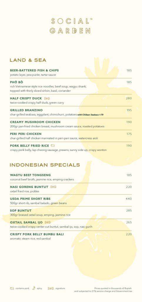 social garden senayan - menu