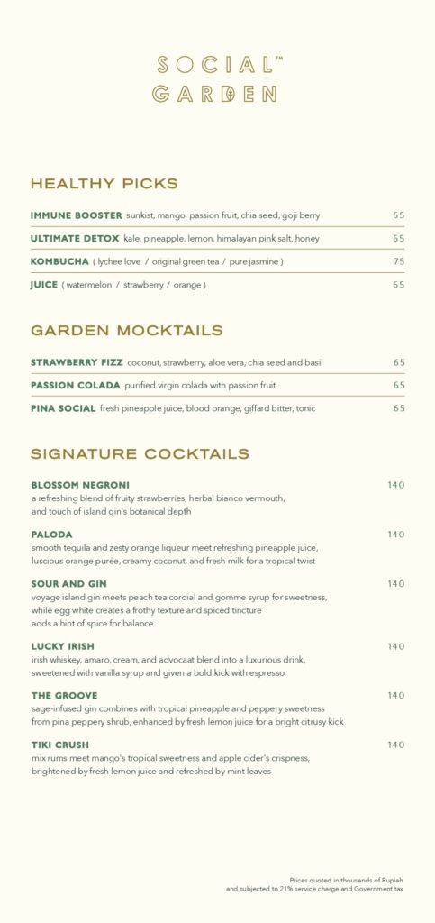 social garden senayan - menu