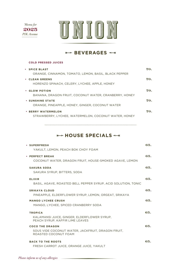 UNION PIK MENU