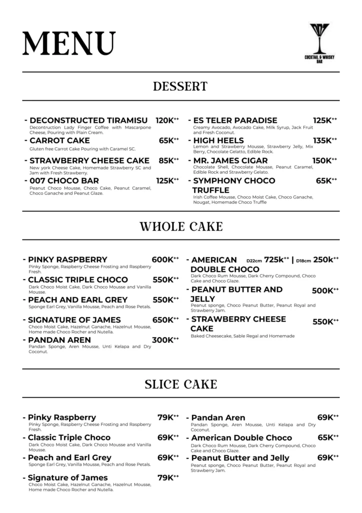 007 bar senopati menu