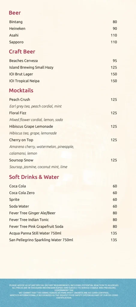 kita bar jakarta menu