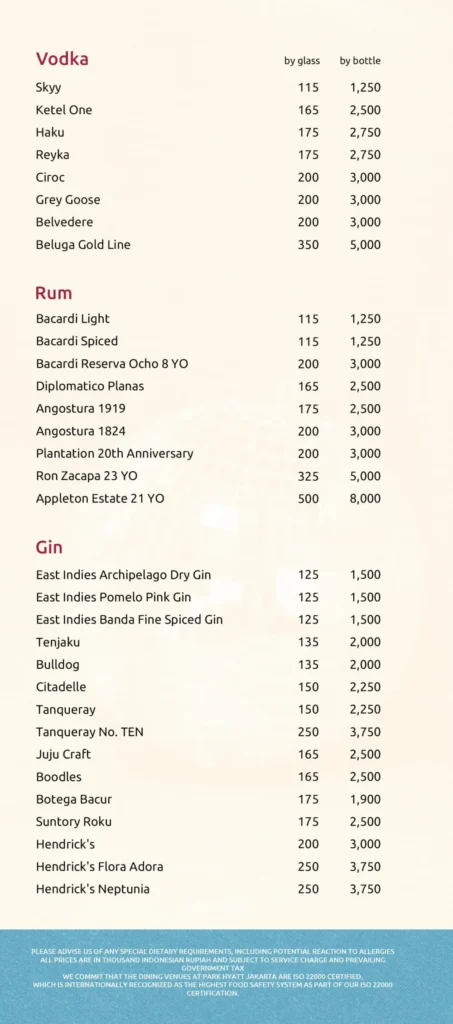kita bar jakarta menu