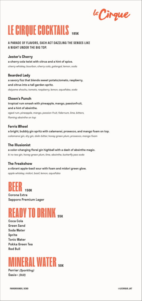 LE CIRQUE MENU