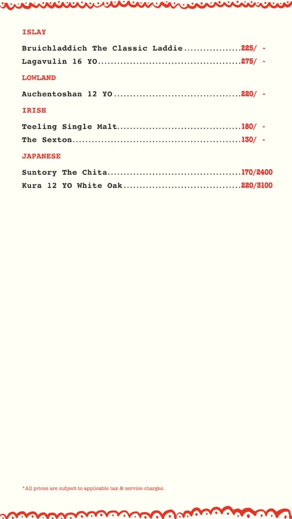 Cantinero Bar Menu