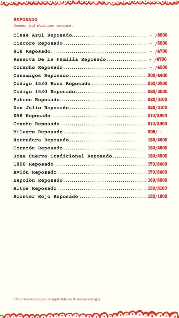 Cantinero Bar Menu