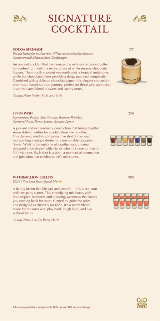 Izzy Social Club Menu
