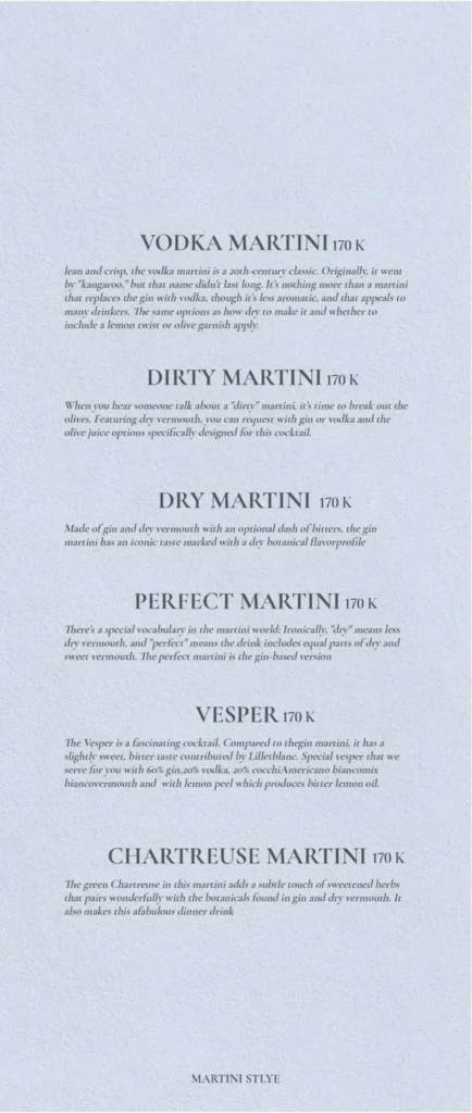 Mr. Hans Bar Jakarta Menu